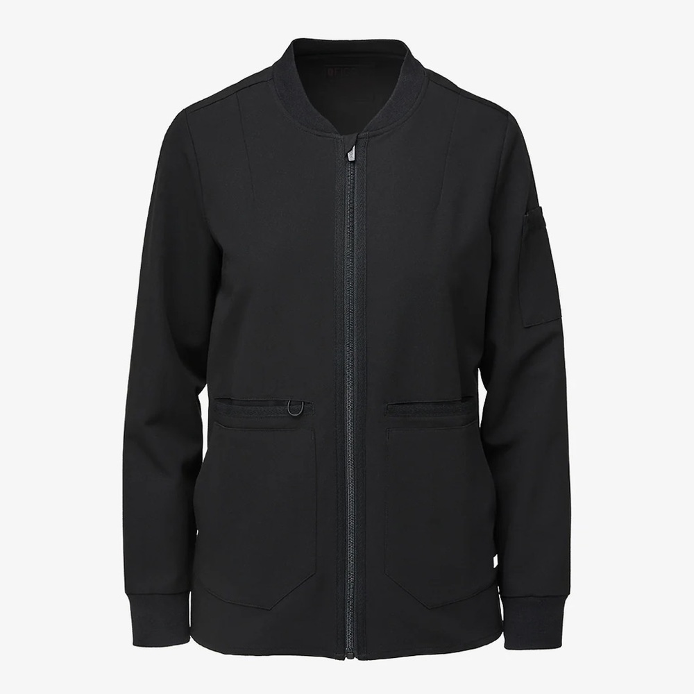 Figs Black Bomber Jacket with Ribbed Details